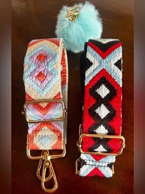 Geometric Replacement Purse Straps and a Blue Pom